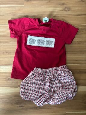 Sugar Kids Bright Red Short Sleeve Tee Smocked Elephants